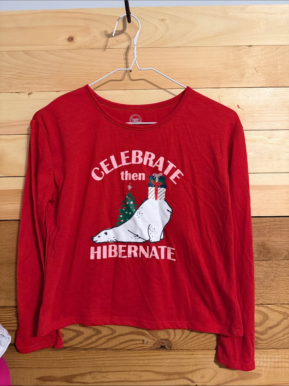 wonder nation Red Celebrate Then Hibernate Holiday Long-Sleeve Tee
